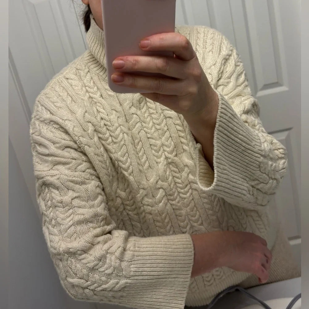 ZARA cable knit sweater When Harry Met Sally style ecru cream medium oversized - Picture 9 of 15